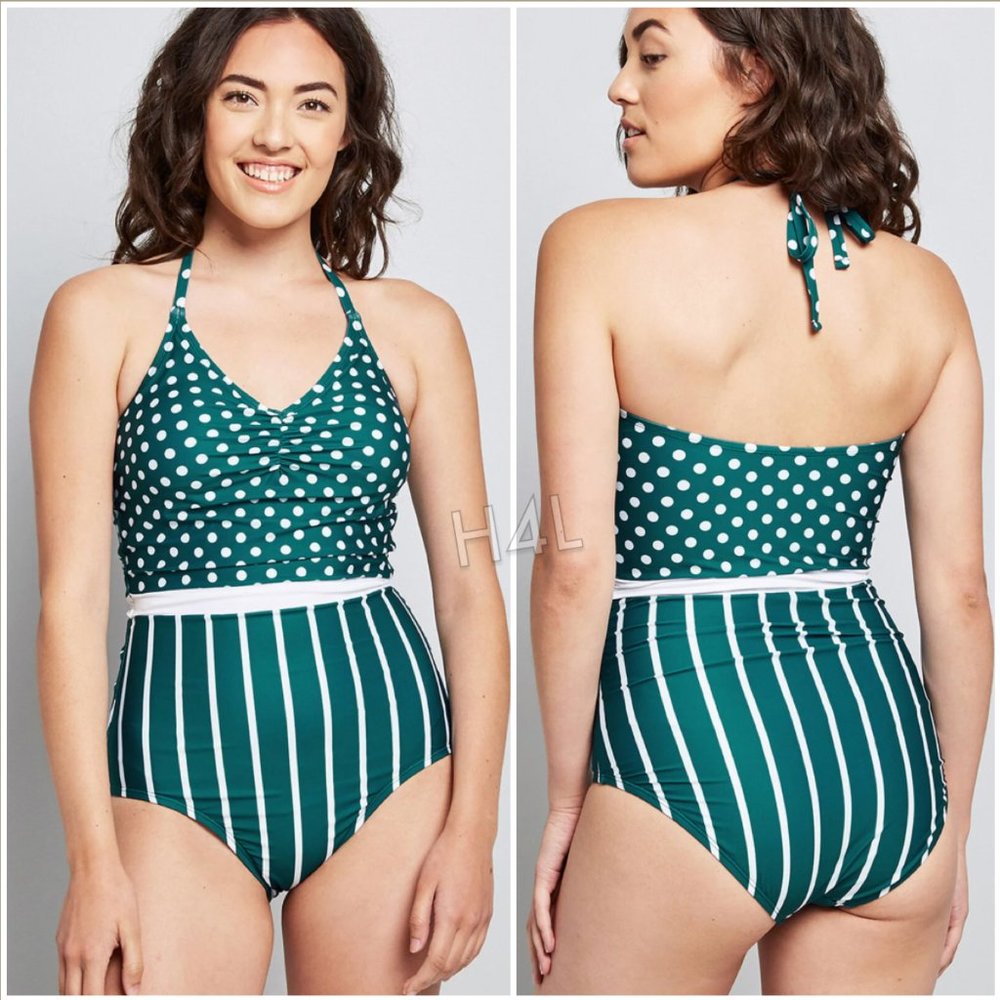 NWT ModCloth Vintage Pin-Up Teal Pattern Swimsuit